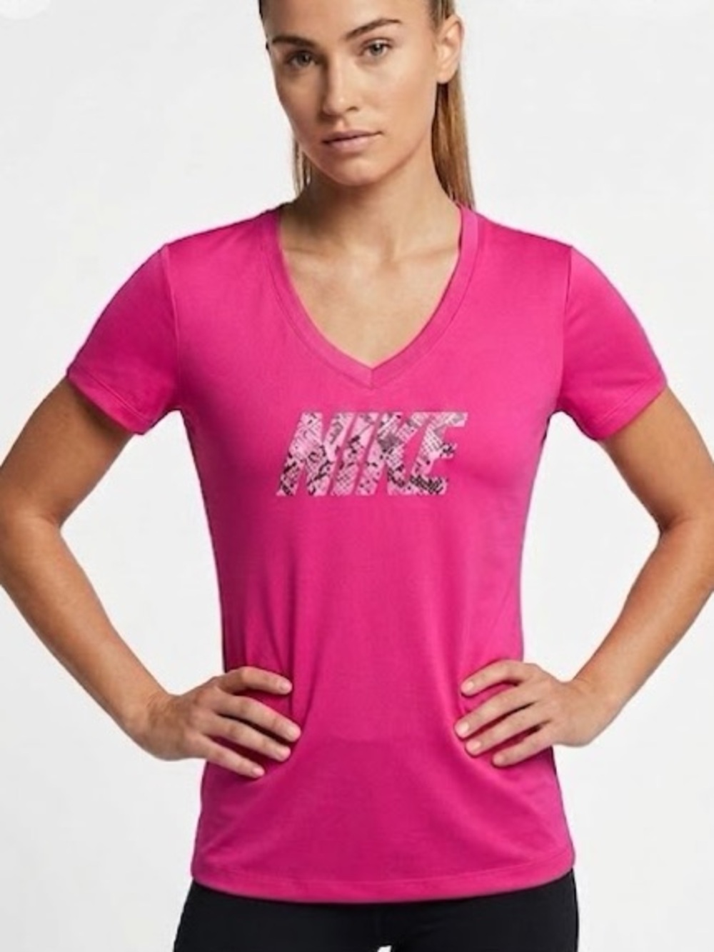 Women’s Hot Pink Nike Pro Snakeskin Graphic Workout / Gym Short Sleeve Tee